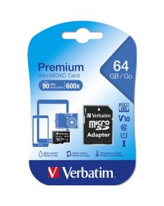 VERBATIM MICRO SDXC 64GB WITH ADAPTER BLACK
