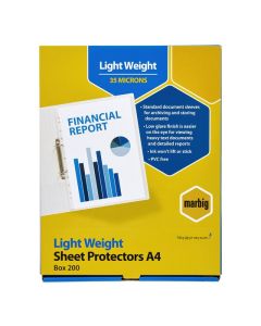 MARBIG SHEET PROTECTORS LIGHTWEIGHT A4 200BOX