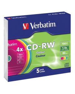 VERBATIM CD-RW 80 MINUTE 700MB SLIM CASE PACK OF 5