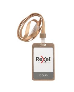 REXEL ID CARD HOLDER WITH LANYARD ALUMINIUM ROSE GOLD PORTRAIT