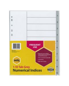 MARBIG INDICES & DIVIDERS 1-10 TAB PP A4 GREY
