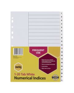 MARBIG INDICES & DIVIDERS 1-20 TAB PP A4 WHITE
