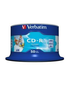 VERBATIM CD-R 80M WHITE PRINTABLE PACK OF 50 25X