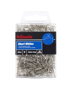 ESSELTE PINS SHORT WHITE 25MM 50GM WHITE