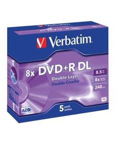 VERBATIM DVD+R 8.5GB 8X PK5 DL JEWEL CASE