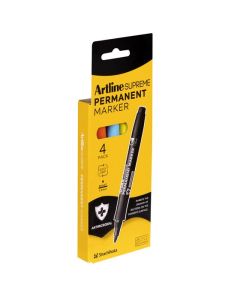 ARTLINE SUPREME PERMANENT MARKER ASSORTED 4 PACK ANTIMICROBIAL