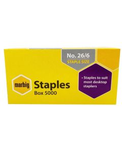 MARBIG STAPLES 26/6MM BOX 5000