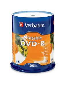 VERBATIM DVD SPINDLE 4.7GB DVD-R WHITE PACK OF 100