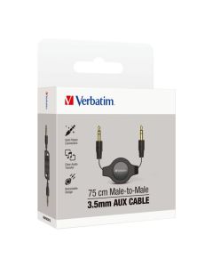 VERBATIM 3.5MM AUX AUDIO CABLE 75CM RETRACTABLE