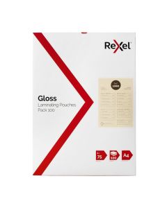REXEL LAMINATING POUCH A4 75 MICRON PACK 100