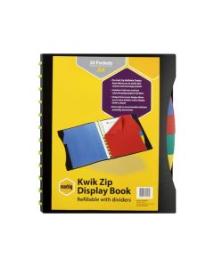 MARBIG KWIK ZIP REFILLABLE DISPLAY BOOK A4 20 POCKETS W/PP DIVIDERS BLACK