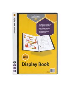 MARBIG NON-REFILLABLE DISPLAY BOOK A3 20PACKT INSERT COVER BLK