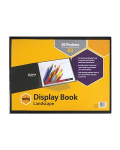 MARBIG NON-REFILLABLE DISPLAY BOOK A3 20PACKT INSERT COVER L/SCP BLK