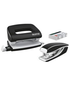 LEITZ NEXXT WOW STAPLER & PUNCH SET MINI BLACK