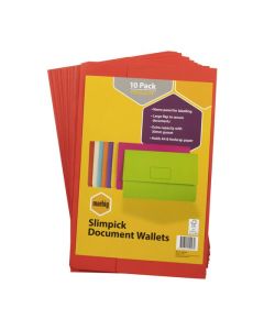 MARBIG SLIMPICK FOOLSCAP DOCUMENT WALLET BRIGHTS RED PACK10