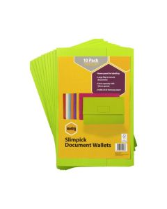 MARBIG SLIMPICK FOOLSCAP DOCUMENT WALLET BRIGHTS GREEN PACK10