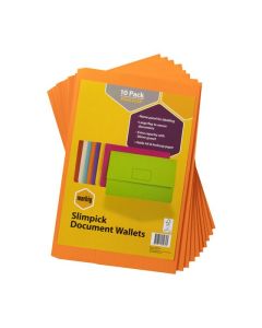 MARBIG SLIMPICK FOOLSCAP DOCUMENT WALLET BRIGHTS ORANGE PACK10