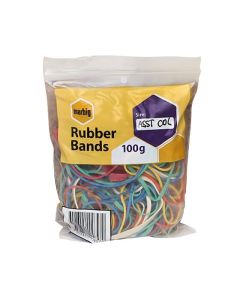 MARBIG RUBBER BANDS COLOURED ASSORTED 100G
