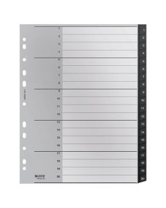 LEITZ RECYCLE INDICES & DIVIDERS 1-20 TAB PP A4 BLACK