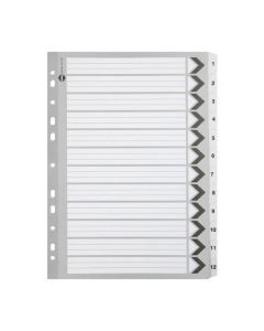 MARBIG INDICES & DIVIDERS 1-12 TAB REINFORCED A4 BLACK