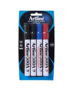 ARTLINE 500A WHITEBOARD MARKER 2MM BULLET NIB ASSORTED PACK4
