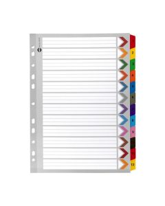 MARBIG INDICES & DIVIDERS 1-12 TAB REINFORCED A4 COLOUR