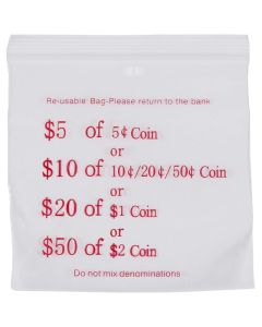 CUMBERLAND  PRESS SEAL COIN BAGS 60MIC 110 X 100MM CLEAR/RED