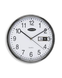 CARVEN CLOCK 285MM SILVER RIM WITH DATE