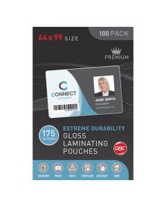 GBC LAMINATING POUCH 64X99MM 175 MICRON PACK 100