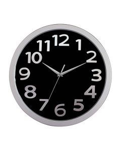 CARVEN CLOCK 330MM SILVER RIM BLACK FACE