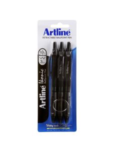 ARTLINE IKONIC BALLPOINT RETRACTABLE GRIP MEDIUM BLACK 3 PACK