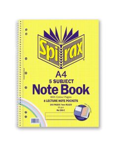 SPIRAX 596C 5 SUBJECT NOTEBOOK COLOURED A4 250 PAGE