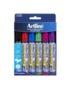 ARTLINE 579 WHITEBOARD MARKER 5MM CHISEL NIB ASSORTED WALLET 6