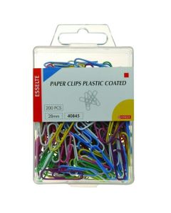 ESSELTE PAPER CLIP PLASTIC COATED 28MM BOX 200 ASSORTED