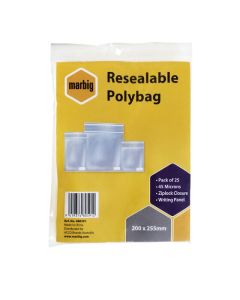 MARBIG  RESEALABLE POLYBAGS 200MMX255MM WRITING PANEL PK25