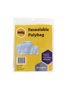 MARBIG  RESEALABLE POLYBAGS 180MMX255MM WRITING PANEL PK25