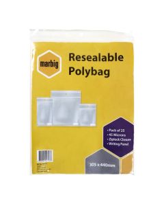 MARBIG  RESEALABLE POLYBAGS 305MMX440MM WRITING PANEL PK25