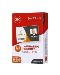 GBC LAMINATING POUCH 64X99MM 125 MICRON PACK 100