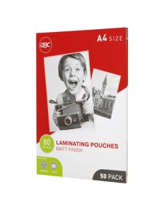GBC LAMINATING POUCH A4 80 MICRON PACK 50 MATT