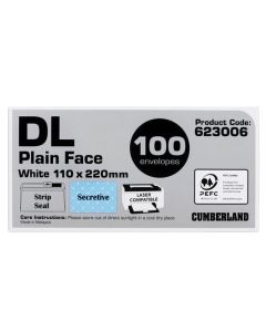 CUMBERLAND ENVELOPE 110X220MM WHITE BOX100