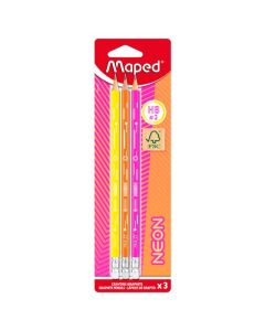 MAPED NEON HB GRAPHITE PENCIL ERASER END FSC PK3