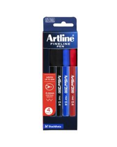 ARTLINE 200 FINELINER PEN 0.4MM ASSORTED 4 PACK HS