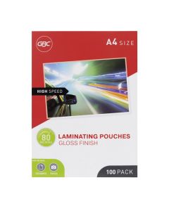 GBC LAMINATING POUCH A4 80 MICRON PACK 100 H/SPEED