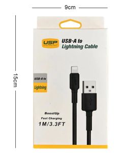USP USB-A to Lightning Cable 1m Braided Black 