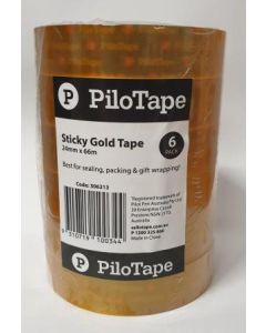 Pilotape Sticky Tape Gold 24mm x 66m Pack of 6 Rolls (Min Order Qty 1 Pack)