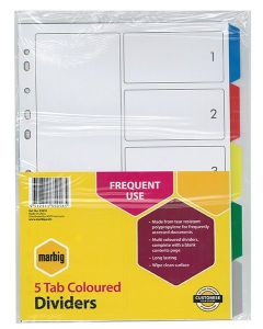Marbig A4 Indices and Dividers 5 Tab Multi Colour