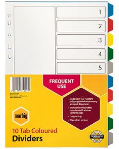 Marbig A4 indices and Dividers 10 Tab Multi Colour 
