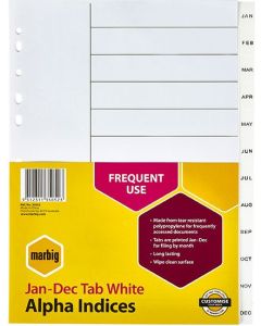 Marbig Alpha Indices Dividers Jan-Dec Tab PP A4 White 