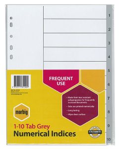 Marbig Dividers 1-10 Tab PP A4 Grey 