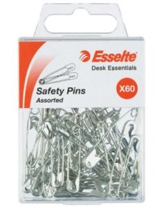 Esselte Safety Pins Box 60 Assorted Sizes Silver 